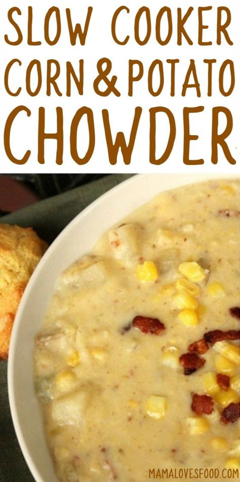 Essen, Crockpot Corn Chowder, Chowder Recipes Crockpot, Corn Chowder Crockpot, Corn Potato Chowder, Corn And Potato Chowder, Crockpot Corn, Potato Chowder Recipes, Slow Cooker Corn