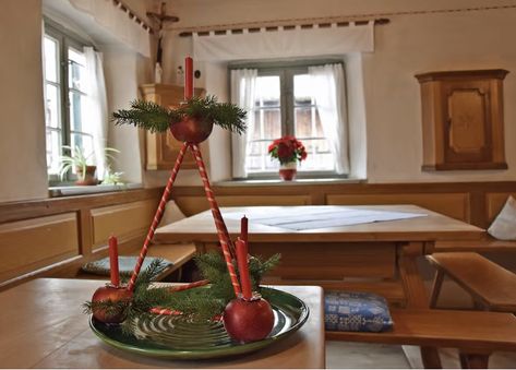 Paradeisl, German tradition and precursor to the advent wreath. Photo credit: Ursula Werner German Advent Wreath, Scary Christmas, Advent Wreath, Bronze Age, 12 Days Of Christmas, Christmas Seasons, Before Christmas, Door Wreaths, Photo Credit