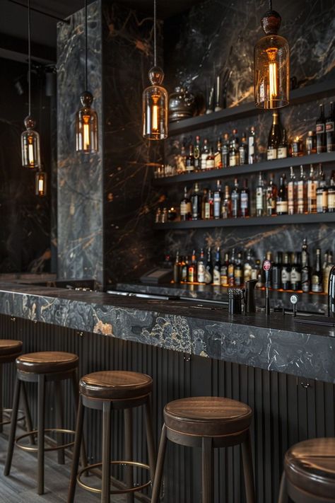 29 Dark Aesthetic Decor Ideas for a Boldly Mysterious Home Atmosphere 19 Bar Counter Aesthetic, Dark Home Bar, Distillery Bar, Home Bar Designs Luxury, Cocktail Bar Interior, Luxury Bar Design, Back Bar Design, Mezcal Bar, Aesthetic Decor Ideas