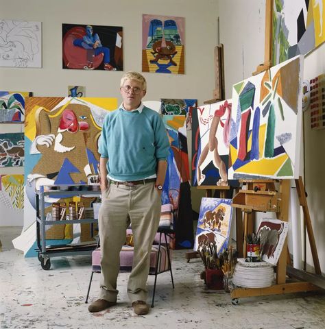 David Hockney, David Hockey, David Hockney Art, Picture Clips, 데이비드 호크니, Artist Portraits, Painters Studio, Pop Art Movement, Easels