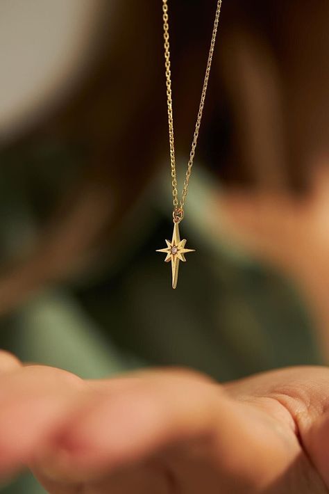 North Star Pendant, Real Diamond Necklace, North Star Necklace, Star Silver, Pretty Jewelry Necklaces, Star Necklace Silver, Silver Diamond Necklace, Catholic Jewelry, Neck Jewellery