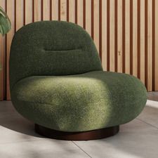 Accent Armchairs | Temple & Webster Green Armchair Living Room, Round Swivel Chair, Circle Chair, House Renos, Midcentury Furniture, Swivel Lounge Chair, Upholstered Swivel Chairs, Green Armchair, Plywood Frame