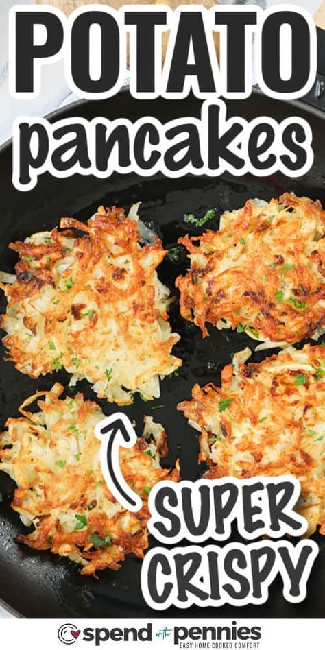 Potato Pancakes Shredded Easy, Hungarian Potato Pancakes, Brunch Potato Recipes, Potato Pancakes Shredded, Breakfast Potato Recipes, Pancakes With Crispy Edges, Potato Pancakes From Mashed Potatoes, Potato Egg Breakfast, Vegetarian Potato Recipes