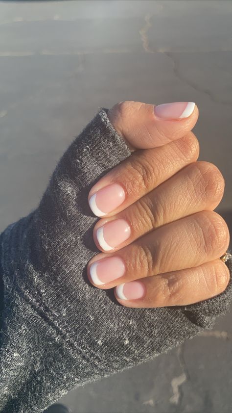 French Gel Short Nails, Gel Manicure Short Nails French Tip, French On Very Short Nails, Short Nails With French Manicure, Gel French Tips Short, Gel Manicure Ideas For Short Nails French Tip, Sns French Manicure Short, Gel French Tip Natural Nails, Gel Polish French Manicure Short Nails