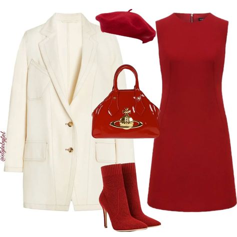 Red And Cream Dress, Red Outfit Elegant, Cream Red Outfit, Chic Red Outfit, Red Outfits Classy, Red Clothes Outfits, Cream And Red Outfits, Red Classy Outfits, Cream And Black Outfits