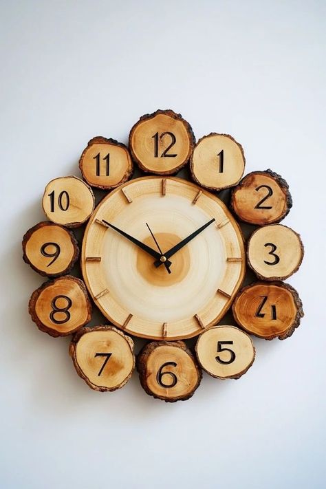 "Add rustic elegance to your walls with a DIY Wood Slice Wall Clock! 🕰️🪵 Perfect for creating a natural, handmade centerpiece in any room. 🌟✨ #WoodCrafts #DIYClock #RusticDecor" Wood Clock Diy, Wood Slice Wall, Wall Clock Design Ideas, Wood Slice Decor, Coconut Shell Crafts, Handmade Wall Clocks, Woodworking Inspiration, Diy Wooden Projects, Art Decor Diy