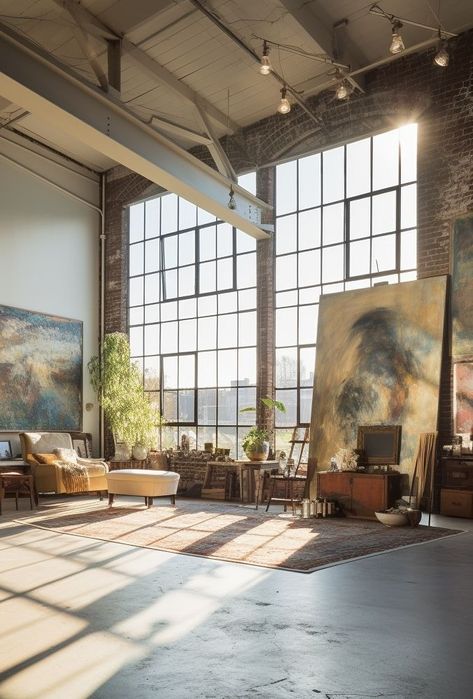 Belgium Apartments, Artists Apartment, Loft Art Studio, Studio Warehouse, Loft Apartment Industrial, Loft Aesthetic, Industrial Studio, Warehouse Building, Coffee Shop Concept