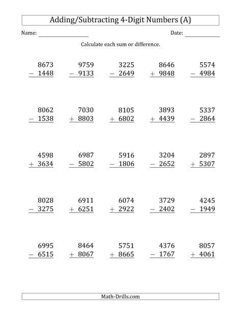 The 4-Digit Plus/Minus 4-Digit Addition and Subtraction with SOME Regrouping (A) Math Worksheet from the Mixed Operations Worksheets Page at Math-Drills.com. Subtracting Decimals Worksheet, Addition With Regrouping Worksheets, Subtraction With Regrouping Worksheets, Decimal Word Problems, Math Fact Worksheets, Subtraction With Regrouping, Math Practice Worksheets, Decimals Worksheets, Math Addition Worksheets