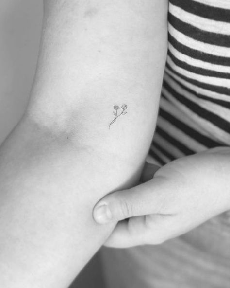 Dainty Inner Elbow Tattoo, Tiny Tattoos To Get With Friends, Fine Line Inner Elbow Tattoo, Small Flower Tattoo Inner Arm, Inner Arm Tiny Tattoo, Small Flower Tattoos On Arm, Tiny Tattoo For Mom, Dainty Fine Line Flower Tattoos, Tiny Tattoos Arm Women