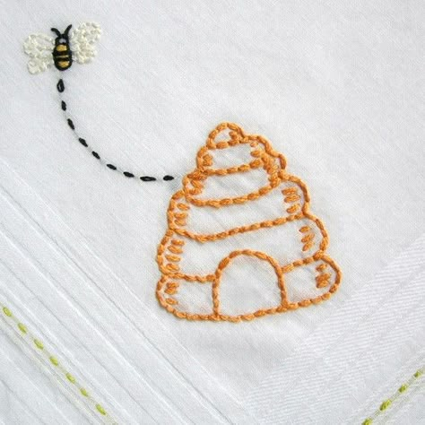 honey bee handkerchief Bee Hive Embroidery, Honey Embroidery, Honey Bee Embroidery, Embroidery Handkerchief, Bee Embroidery Design, Bee Conservation, Bee Embroidery, Bee Inspired, Bee Mine