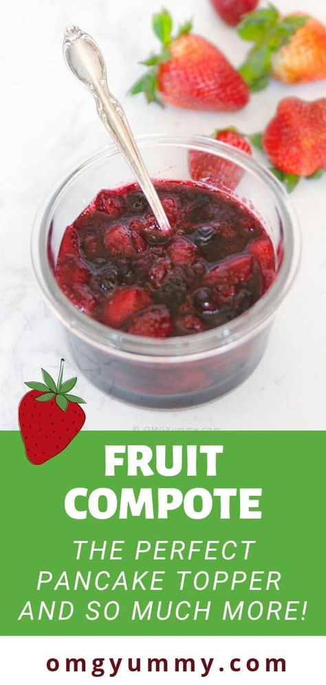 Fruit compote is the best kept secret to add a touch of homemade to any meal. Easy to pull together whether you are using up almost spoiled fruit, frozen fruit, or just picked from the farm. Top your pancakes, waffles, french toast, yogurt or serve with whipped cream for dessert. #freshfruitcompote #fruitcompote #fruittopping #pancakes #breakfast #brunch #dessert #fruitdesserts #berryseason #strawberries #blueberries Toast Yogurt, Brunch Dessert, Fruit Pancakes, Compote Recipe, Pancakes Breakfast, Pancake Toppings, Fruit Sauce, Easy Brunch Recipes, Berry Compote