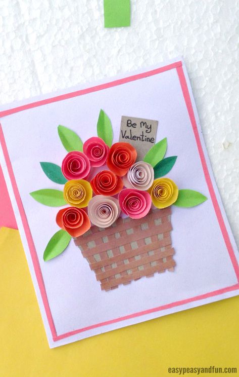 Diy Cards Flowers, Craft Ideas With Paper, Paper Valentines, Fall Paper Crafts, Diy Mother's Day Crafts, Roses Valentines Day, Card Easy, Card Flowers, Valentine Crafts For Kids