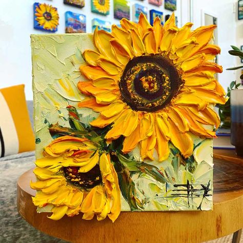 Impasto Painting Sunflower, Textured Sunflower Art, Abstract Sunflower Art, Abstract Sunflower Painting, Sunflower Painting Acrylic, Acrylic Sunflower, Sunflower Oil Painting, Oil Drawing, Acrylic Palette