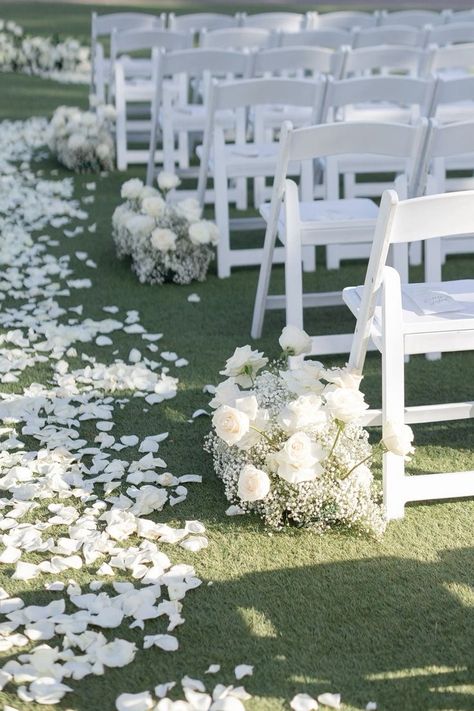 Flowers For Isle Wedding, Baby's Breath Aisle Decor, Aisle Runner Flowers, Baby’s Breath Isle Wedding, White Rose Isle Wedding, Minimalist Wedding Aisle Decor, Babys Breath And White Roses Wedding, Babys Breath Aisle Flowers, White Roses Baby Breath Wedding