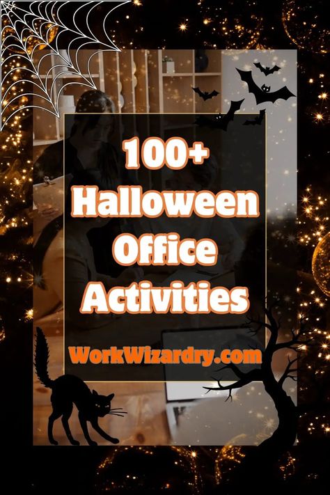 70+ Office Halloween Activities For The Workplace (Virtual, party, or in-office ideas) 7 Fall Theme Work Events, Halloween Games At Work, Work Halloween Contest Ideas, School Office Halloween Decorations, Halloween Games For Staff, Fun Halloween Activities For Adults At Work, Halloween Party Work Ideas, Halloween Party Ideas For Work, Halloween Staff Party