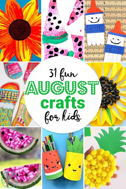 The end of summer might be getting closer, but there is still time to enjoy some fun summer crafts for kids, as well as start thinking about back to school with these awesome August crafts. These august craft ideas are perfect for toddler, preschool, pre-k, kindergarten, first grade, 2nd grade, and 3rd graders too. Whether you pick a sunflower crafts, watermelon crafts, cute back to school craft, or on of the other super cute crafts for august - you will find a simple, creative august crafts ... August Kids Crafts, August Crafts For Kids, 2nd Grade Crafts, August Themes, August Crafts, Watermelon Crafts, Fun Summer Crafts, Sunflower Crafts, Homeschool Crafts