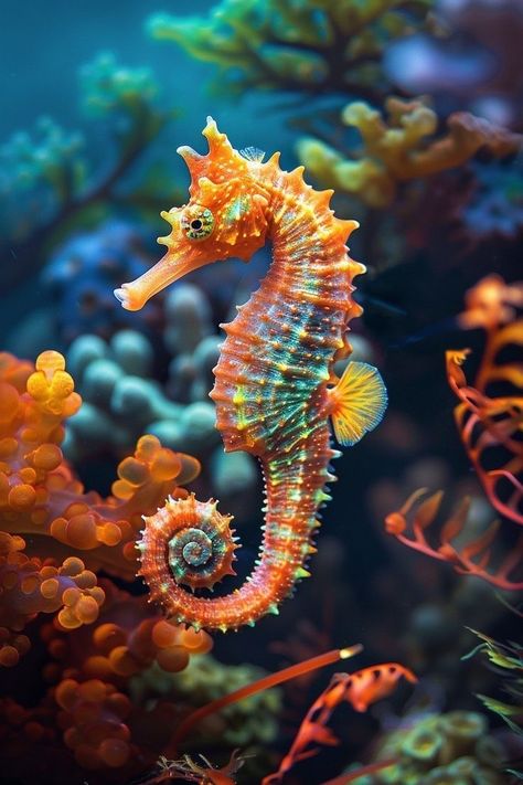 Yellow Seahorse, Mermaid Oc, Ocean Creatures Art, Names Generator, Sea Paintings, Magical Underwater, Fish Tank Themes, Seahorse Art, Underwater Scene