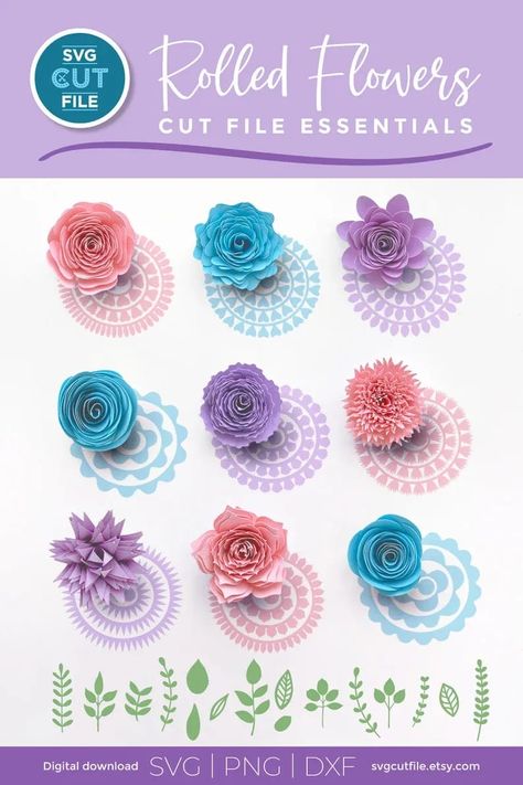 Rolled Flowers, Flower Svg Files, Rolled Paper Flowers, Idee Cricut, Easy Paper Flowers, Projets Cricut, Flowers Svg, Flower Shadow Box, Paper Flower Crafts