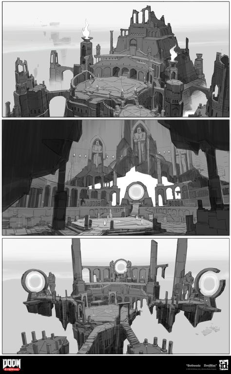 Doom Eternal Concept Art, Sci Fi Environment Concept Art, Ideation Sketches, Scifi Environment, Environment Sketch, Doom Eternal, Concept Art Tutorial, Sci Fi Environment, Landscape Concept