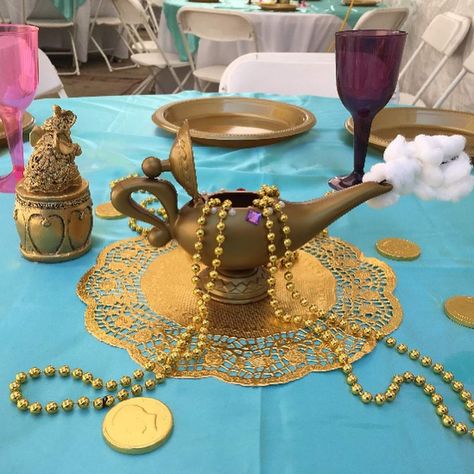 Princess Jasmine Birthday Party Ideas | Photo 2 of 5 | Catch My Party Jasmin Birthday Theme, Princess Jasmine Wedding Theme, Alladin Centerpiece Ideas, Jasmine Princess Party Ideas, Jasmine Theme Party, Princess Jasmine Centerpieces, Jasmine Princess Party, Aladdin Table Decor, Princess Jasmine Decorations