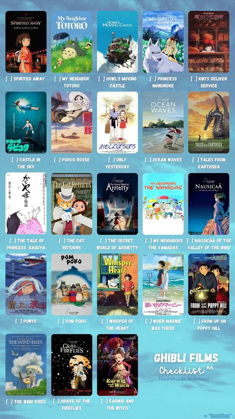 Anime
Anime Movies
Checklist
Ghibli Films
Ghibli babies Studio Ghibli Movie List, All Studio Ghibli Movies, Studio Ghibli Films, Hayao Miyazaki Movies, Studio Ghibli Poster, Good Animated Movies, Anime Studio, Alluka Zoldyck, Anime Websites