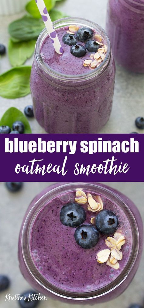 Spinach Oatmeal, Blueberry Spinach Smoothie, Pancakes Low Carb, Smoothie Without Banana, Spinach Breakfast, Blueberry Smoothie Recipe, Smoothies Vegan, Oatmeal Smoothie, Smoothie Fruit