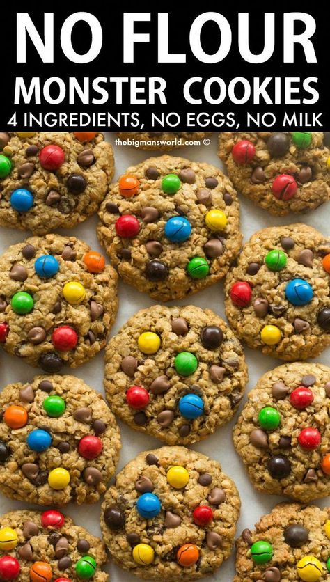 Soft Cookie Recipe, Monster Cookies Recipe, Gluten Free Sweets, Gluten Free Dairy Free Recipes, Dairy Free Dessert, Gluten Free Treats, Gluten Free Recipes Easy, 4 Ingredient, Milk Recipes