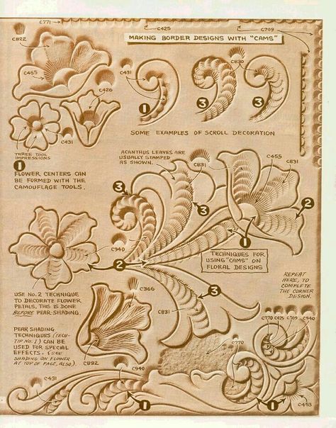 Diy Leather Engraving, Diy Leather Working, Leather Tutorial, Carving Stencils, Leather Working Patterns, Leather Working Tools, Leather Tooling Patterns, Tooling Patterns, Leather Engraving