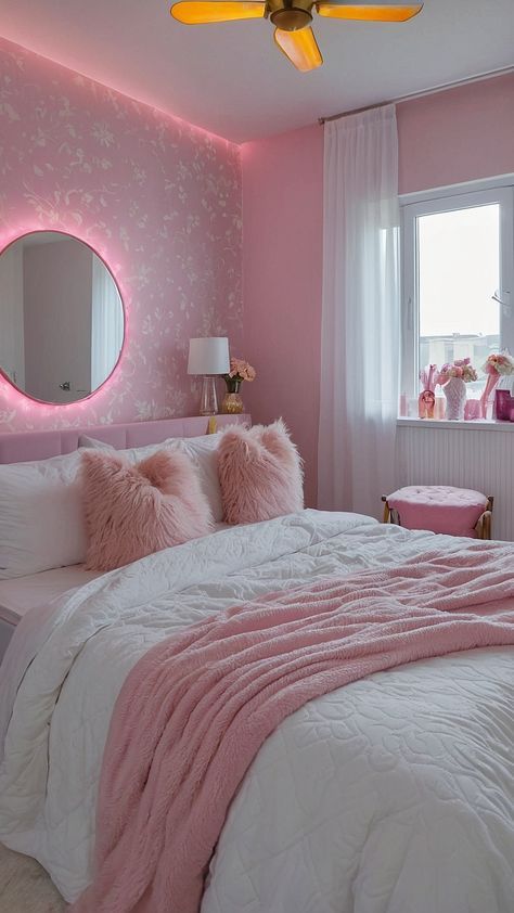 Preteen Girls Bedroom Ideas Pink, Pink Home Ideas, Pink Walls Bedroom, Home Ideas On A Budget, Pink And Gold Bedroom, Pink Accent Wall, Light Pink Bedrooms, Mom Room, Small Guest Rooms