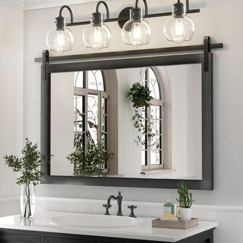 Modern Wall Mirrors, Rectangular Mirror with Wood Framed, Bathroom Mirror Barn Mirror Barn Door Mirror with Multi Size - On Sale - Bed Bath & Beyond - 38287704 Bathroom Vanity Mirror Size Guide, Barn Door Mirror, Wood Framed Bathroom Mirrors, Hallway Farmhouse, Barn Mirror, Large Rectangle Mirror, Mirror Barn Door, Mirrors Bathroom, Farmhouse Mirrors