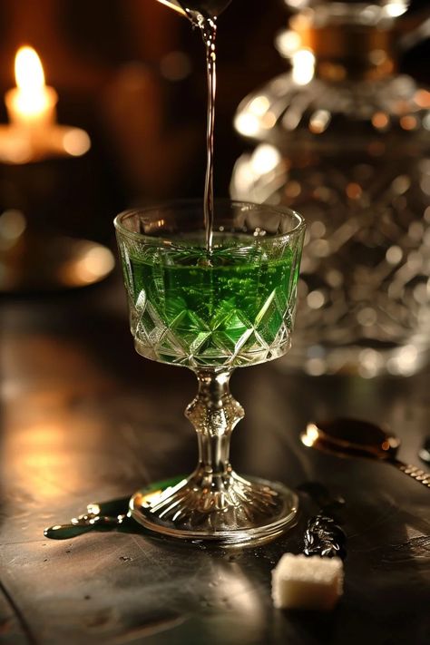 Absinthe Aesthetic, Absinthe Recipe, Green Fairy Absinthe, Absinthe Cocktail, Bar Branding, Book Vibes, Strong Drinks, Classic Cocktail Recipes, Cocktail Photography