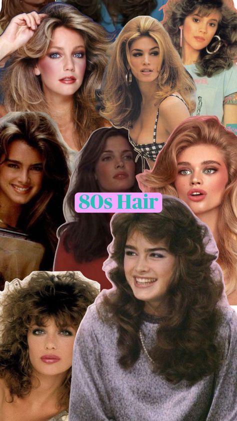 80s hair inspiration collage 80s Blowout Hair, Blonde Blowout, Blowout Curls, 80's Hairstyle, 80s Makeup, Brunette Blonde, 80s Hair, Blowout Hair, Brunette Hair