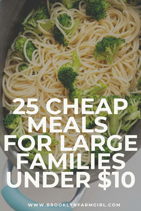 25 Cheap Meals for Large Families! All meals feed 6 or more people for less than $10.   Recipes include Instant Pot, Crockpot, Soup, Meat and Pasta meals.  Bookmark this page for family meals! Frugal Dinners For Large Families, 10 Dinners For $5, Cheap Dinner Large Family, Basic Family Meals, Easy Cheap Meals For Large Families, Cheap Healthy Family Dinners, Meals To Feed Large Family, Healthy Meals For Large Families, Feed A Family Of 4 For $100 A Week