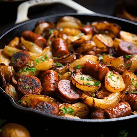 Fried Potatoes Onions And Smoked Polish Sausage Polish Sausage Recipes, Polish Sausage, Sausage Potatoes, Potato Onion, Crispy Potatoes, Smoked Sausage, Fried Potatoes, Sausage Recipes, Sausages