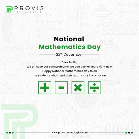 Happy National Mathematics Day to all the students who spent their math class, solving problems and confusions.. #national #mathematics #day #maths #science #Statistics #knowledge #academics #ramanujan #aryabhatta Happy Maths Day, National Mathematics Day Creative Ads, National Mathematics Day Poster, National Mathematics Day, Mathematics Day, Mogu Mogu, Maths Day, Rangoli Border, Simple Rangoli Border Designs