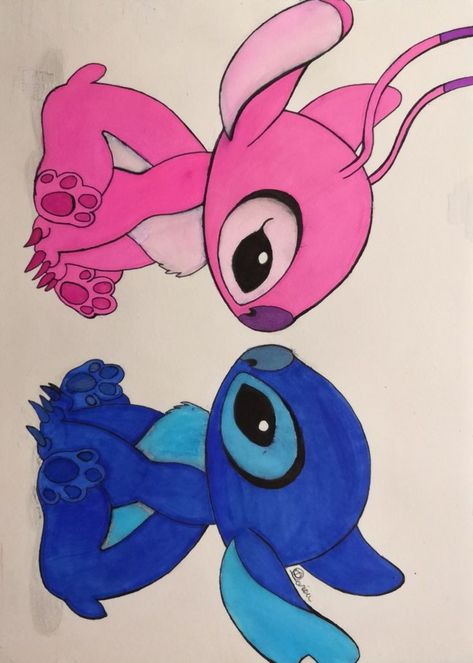 Pink Stitch Drawing, Lelo And Stitch Drawings, Stitch And Angel Drawing Easy, Stitch And Angel Painting, Angel Lilo And Stitch Drawing, Stitch And Angel Drawing, Angel Stitch Disney, Stitch Drawing Easy, Lilo Ve Stitch