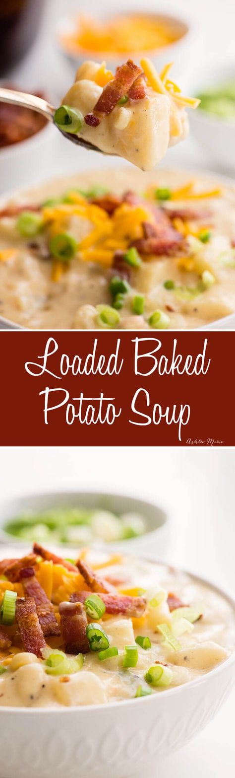 one pot loaded baked potato soup - creamy, rich and filling - the perfect comfort food Soup Recipes Potato, Loaded Baked Potato Soup Recipe, Chihuahua Sweater, Baked Potato Soup Recipe, Weight Watcher Desserts, Winter Entertaining, Recipes Potato, Potato Soup Easy, Loaded Potato Soup