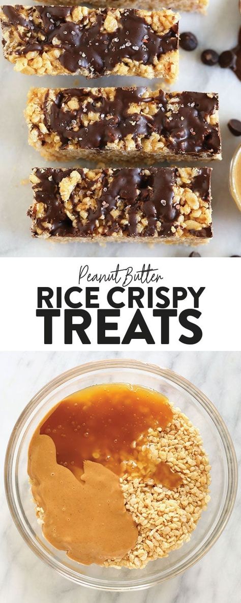 Peanut Butter Rice Krispie Treats that are delish and healthy too? YES PLEASE! These fabulous Peanut Butter Rice Krispies are made with all-natural peanut butter and NO marshmallows. Peanut Butter Rice Crispy Treats, Peanut Butter Rice Crispies, Pumpkin Rice Krispie Treats, Crispy Treats Recipe, Peanut Butter Rice Krispie Treats, Halloween Rice Krispie Treats, Peanut Butter Rice Krispies, Peanut Butter Squares, Fit Foodie Finds