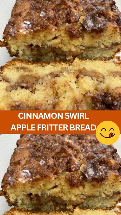 Cinnamon Swirl Apple Fritter Bread Pudding Desert, Apple Fritter Bread Recipe, Fritter Bread Recipe, Apple Fritters Bread Recipe, Cream Cheese Desserts Easy, Cinnamon Bake, Swirl Bread Recipe, Apple Cinnamon Cake, Apple Fritter Bread