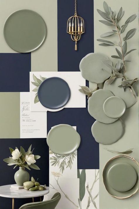 Good Color Schemes For Bedrooms, Sage Colour Living Room, Navy And Green Master Bedrooms Decor, Sage Green And Navy Blue Bedroom Ideas, Gray Navy Sage Bedroom, What Color Furniture With Sage Green Walls, Navy Green Living Room Decor, Modern Farmhouse Living Room Inspiration Paint Colors, Sage Navy And Cream Bedroom