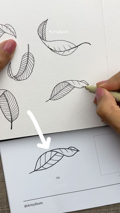 Learn to draw curved leaves 🍃 🚀 Step-by-step guide to draw leaves in different perspective is now available for download at my online… | Instagram Drawing Leaves Easy, Botanical Line Drawing Step By Step, Drawing Leaves Step By Step, How To Draw Leaves, Flat Florals, Vines Drawing, Doodles Mandala, Learn To Draw Flowers, Floral Zentangle