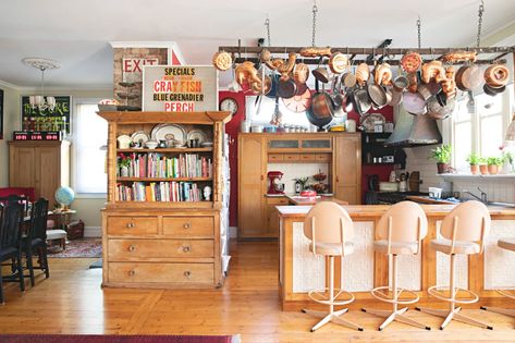 10 Smart Ways to Organize Pots and Pans | Kitchn Spring Cooking, Australian House, Pan Storage, Table S, Pot Rack Hanging, Open Plan Living Room, Quirky Decor, Home Studio Music, Vintage Sideboard