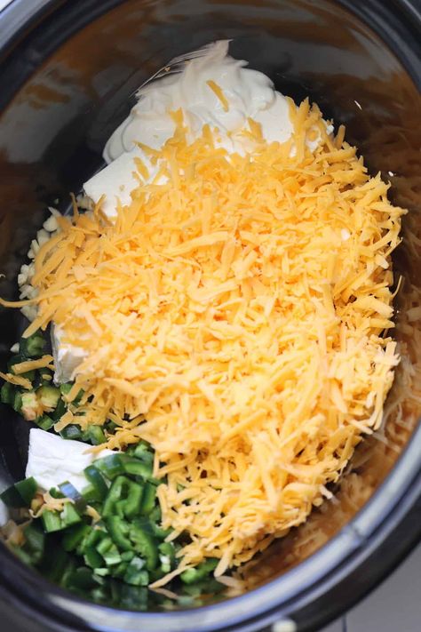 Crockpot Corn With Cream Cheese And Jalapenos, Bacon Jalapeno Popper Dip Crockpot, Jalapeno Popper Dip Slow Cooker, Appetizer Recipes With Jalapenos, Jalepeno Dip Crock Pot, Bacon Jalapeno Cheese Dip, Dips With Jalapenos, Crockpot Jalapeno Dip, Sausage Jalapeno Popper Dip