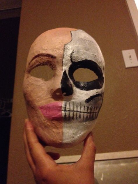 Plaster Face Mask Art, Plaster Mask Designs, Plaster Mask Ideas, Plaster Mask, Paper Plate Masks, Half Smile, Skeleton Mask, English Project, Drama Masks