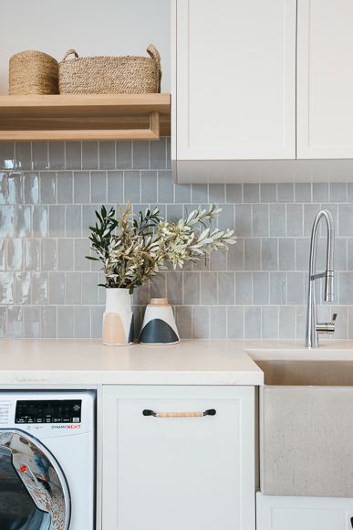 Laundry & Mud Room Reveal - Kyal & Kara : Kyal & Kara Laundry Room Tile, Dream Laundry Room, Laundry Room Renovation, Laundry Design, Modern Laundry Rooms, Laundry Room Remodel, Laundry Room Inspiration, Casa Vintage, Room Tiles