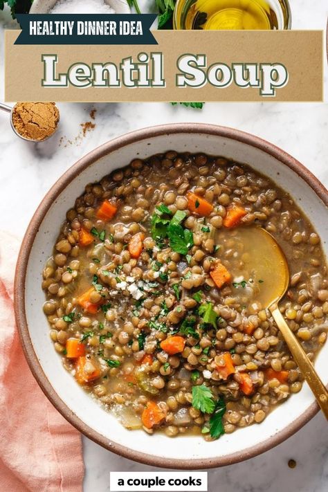 This easy lentil soup is only 7 ingredients and simple to meal prep as a lunch or dinner recipe! It’s one of our top cheap and delicious healthy meal prep ideas. Easy Lentil Soup, Postpartum Meals, Healthy Meal Prep Ideas, Winter Salad Recipes, Salad Dressing Recipes Healthy, Lentil Soup Recipes, Meal Prep Ideas, Vegan Salad Recipes, Vegetarian Appetizers