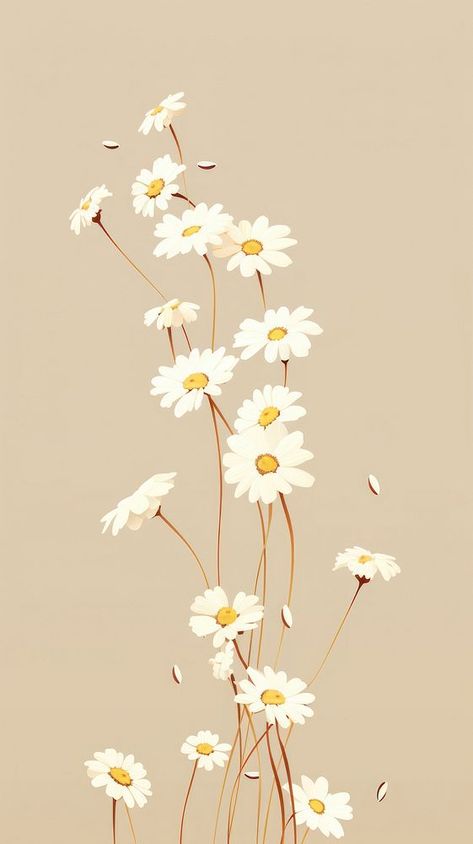 Daisy flowers cute wallpaper plant | Premium Photo Illustration - rawpixel Aesthetic Doodles Wallpaper, Brown Daisy Wallpaper, Minimalist Floral Background, Sunflower And Daisy Wallpaper, August Phone Wallpaper Aesthetic, Daisy Wallpaper Iphone Aesthetic, Daisy Flower Aesthetic Wallpaper, Aesthetic Wallpaper Plants, Spring Wallpapers Aesthetic