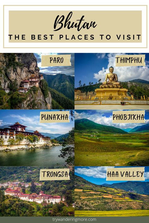 The best places to visit in Bhutan are Paro, Thimphu, Punakha, Phobjikha Valley, Trongsa and Haa Valley Bhutan Itinerary, Bhutan Travel, Travel Infographic, Holiday Travel Destinations, Top Places To Travel, Travel Inspiration Destinations, Nepal Travel, Adventure Travel Explore, Asia Destinations