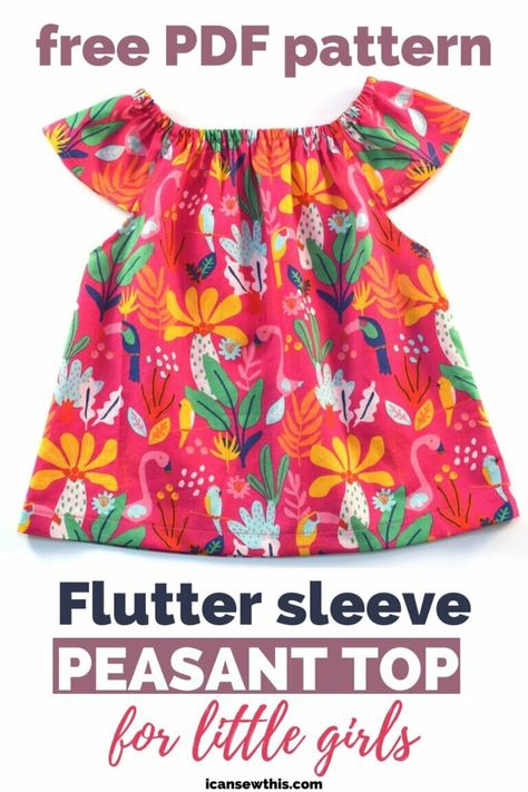 Flutter sleeve peasant top for little girls (+free pattern) - I Can Sew This How To Adjust Sewing Patterns, Doll Peasant Dress Pattern Free, Free Fabric Doll Patterns, Infant Dress Pattern Free, Baby Sewing Patterns Free Girl, Toddler Sewing Patterns Free, Free Dress Patterns For Kids, Toddler Dress Free Pattern, Free Peasant Dress Pattern