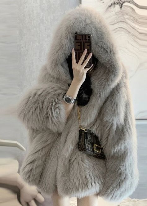 dolls-rock Faux Fox Fur Coat, Fox Hair, Faux Fur Material, Fluffy Jacket, Hooded Faux, Winter Collars, Fur Coats Women, Fox Fur Coat, Hip Hop Outfits